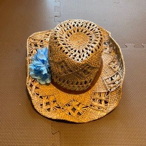 Straw “cowboy” hat cute blue flower - size 57cm